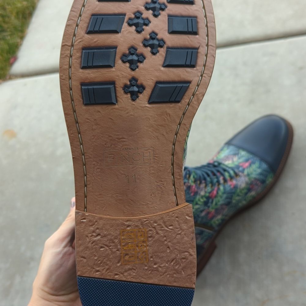 Thatcher Finch Men's Blue Floral Patterned Luxury Derby Dress Boots Size 11 - Picture 8 of 9